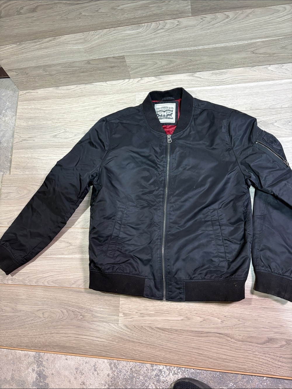 Signature by Levi Strauss Black Bomber Jacket with Red Trim